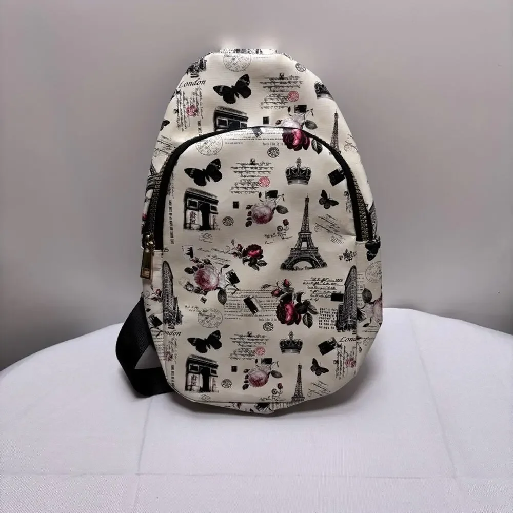 Chic Parisian Print Sling Bag Backpack